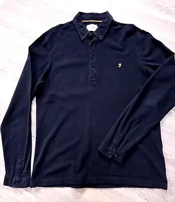 FARAH Men's Long Sleeved Designer Polo Shirt (Size M) Black (Full Details Below) • £7.99