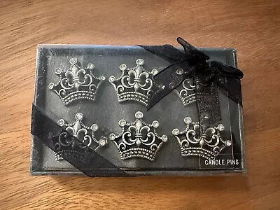 NEW 6 PACK Bling Crown Candle Pin 🕯️ Jewelry Brass Rhinestone Candle Decoration • $22.90