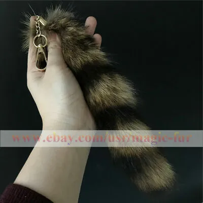 2pcs /6pc/10pcs Real Natural American Raccoon Fur Tail Keychain Tassle Bag Charm • $8