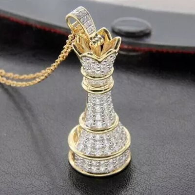 King Crown Chess Pendant Charm 14k Yellow Gold Plated 2Ct Simulated Diamond 1  • $119.99