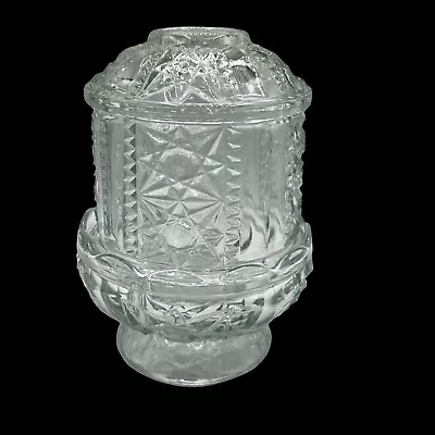 Indiana Glass Co. Stars And Bars Fairy Light Lamp Candle Holder Clear Glass Vntg • $29.95