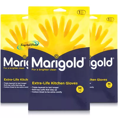 3x Marigold Extra Life Cotton Lined Kitchen Gloves MEDIUM Size 1 Pair • £9.30