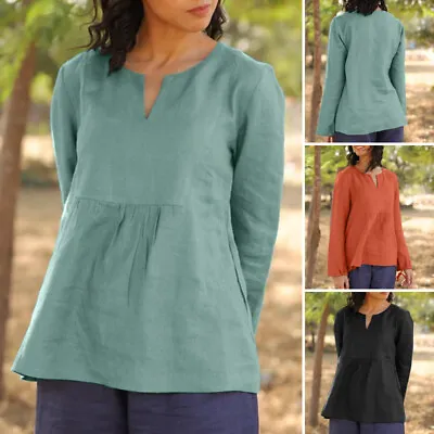 ZANZEA Women V Neck Long Sleeve Casual Solid Tops Swing Loose Tunic Shirt Blouse • $27.49