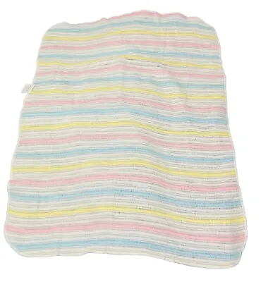 £6.99 • Buy Vtg Bunny Esmond Thermal Cellular Crib Pram Baby Blanket Pastel Candy Stripe