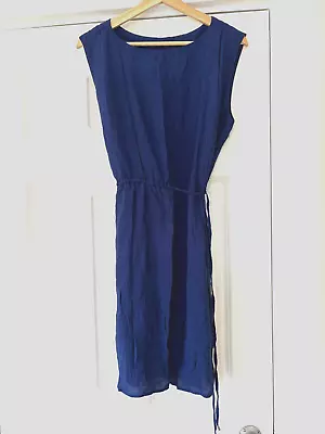 Mango Sleeveless Blue Dress - Tie Waist - 8 • £2