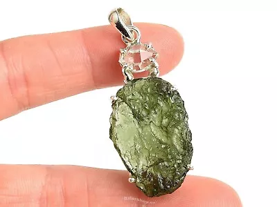 Czech Moldavite Herkimer Diamond Rough Pendant Natural Gemstone Silver Pendant • $24.99