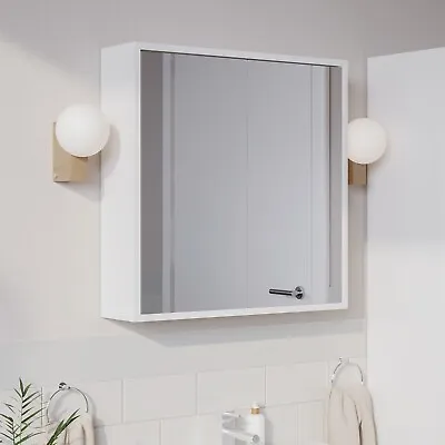 White Wooden Wall Mounted Mirror 2 Door Bathroom Cabinet Storage Accessories NEW • £44.99