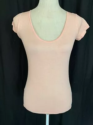 Majestic Paris Womens Solid Pink Peach Scoop Neck Short Sleeve Top T Shirt 1 • $28.79