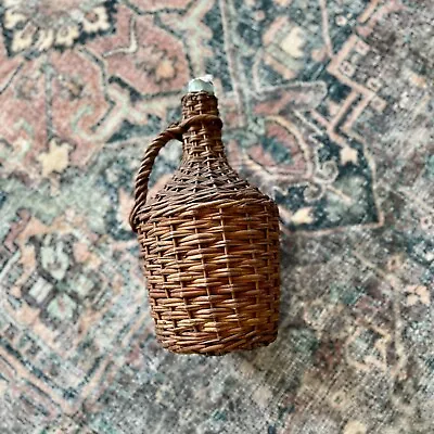 Antique Wicker Wrapped Demi John Demijohn Bottle Vintage European Wine Basket • $150