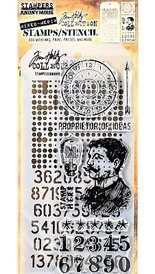 Vintage Man Clear Stamp & Halftone & Digits Stencil Set By Tim Holtz NEW • $10.99