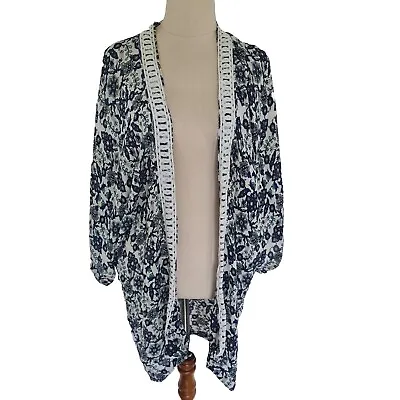 Tigerlily Womens Floral Kimono Duster Jacket Open Size S White • $44.95