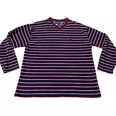 Tommy Hilfiger T-Shirt Men’s Size XL Red White Blue Stripes Cotton V-Neck • $13.99