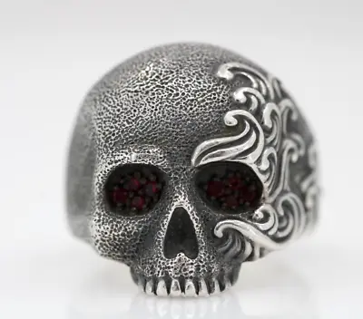 David Yurman Waves Skull Silver W/ Pave Red Rubies Men's Ring Size 10 ***RARE*** • $1709.99