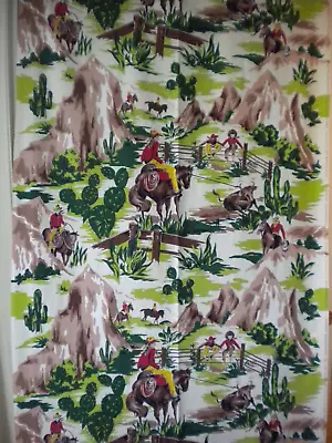 Vintage Cowboy Barkcloth Fabric 1930's • $199.99