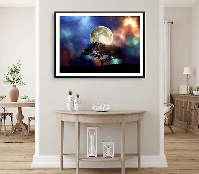 $24.90 • Buy Silhouette Tree Print, 3D Wall Art, Full Moon Sky Framed Tree Wall Art, Natural