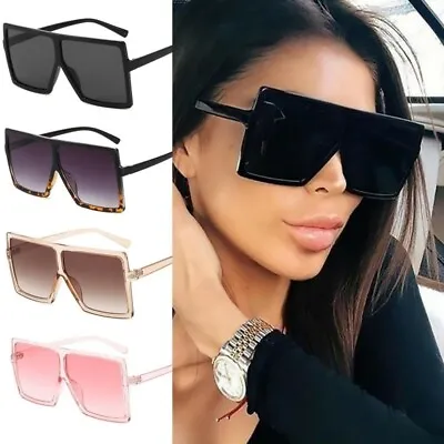 £5.95 • Buy Womens Oversized Sunglasses Square Flat Top Large Fashion Black Shades Big UV400