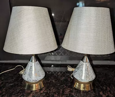 Vintage Pair Of Mid Century Modern Space Age Atomic 3 Way Lamps 16  Tall W/Shade • $80