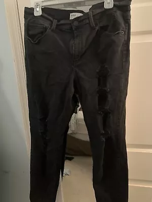 MUDD Womens Low Rise Skinny Black Jeans Ripped Pant Clothing Size 17 33w • $5.60