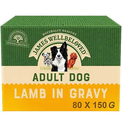 80 X 150g James Wellbeloved Natural Adult Wet Dog Food Pouches Lamb In Gravy • £59.99