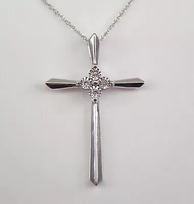 10K White Gold Diamond CROSS Pendant Necklace Religious Charm 18  Chain • $289