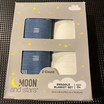 Moon & Stars 2 Count Swaddle Blanket Set Baby Boy Gift 0 + White Blue Throw Gift • $7.86