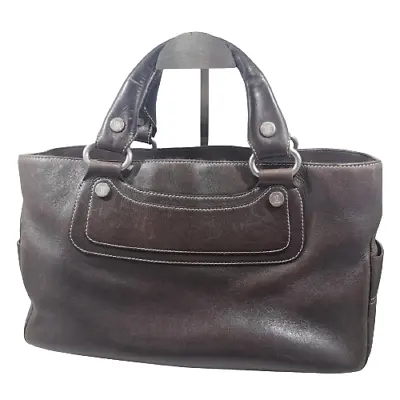 CELINE Boogie Bag Dark Brown Leather Hand Tote Bag Vintage Authentic • $115