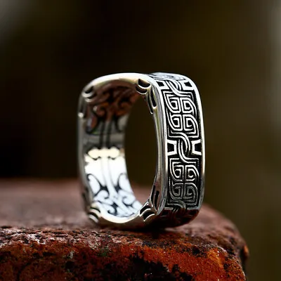 Vintage Men's Viking Celtic Knot Wedding Band Stainless Steel Retro Biker Ring • $11.98