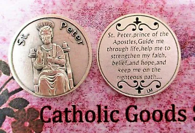 St. Saint Peter With Prayer To St Peter - Silver Tone  Pocket Coin  • $3.50