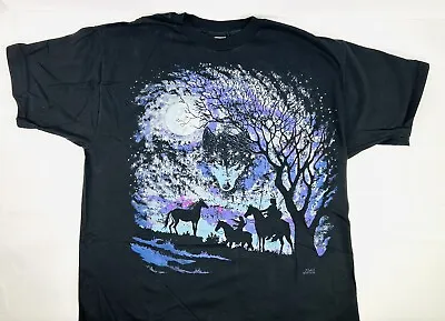 Vintage 1995 Single Stitch Wolf Face Horse Black T Shirt Size XL Made In USA • $32.95