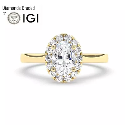 Oval Solitaire Halo 14K Yellow Gold Engagement Ring1 Ct D/VS1  Lab-grown IGI • $1162