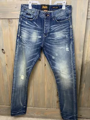 Superdry Mens Denim Blue Jeans Loose Tapered 31 X 33 Distressed Destroyed • $5