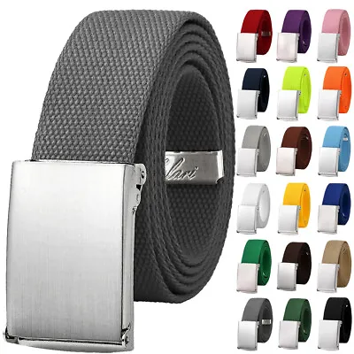 Falari Silver Buckle Canvas Web Belt Adjustable Size Cut To Fit Golf Belt • $9.99