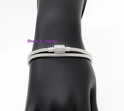 100% PANDORA 599544C01 Pave Double Wrap Barrel Clasp Chain Bracelet Necklace • $102