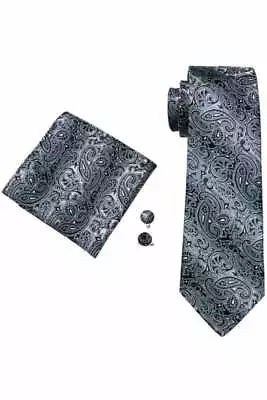 JSS Mens Formal 100% Silk Paisley Floral Neck Tie Pocket Square & Cufflink Set • £13.99