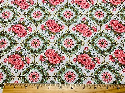 Vintage Cotton Fabric 1940s 50 Chic Shabby Pink Roses Floral 36w 1yd • $10.99