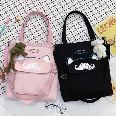 Cartoon Cat Ear Moustache Letter Print Canvas Crossbody Bag Women Shopping Bags  • $56.29