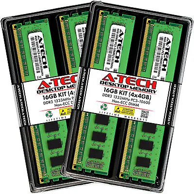 A-Tech 16GB Kit 4x 4GB PC3-10600 Desktop DIMM DDR3 1333 MHz Non-ECC Memory RAM • $39.96