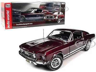 1967 Ford Mustang Gt 2+2 Burgundy 1/18 Diecast Model Car By Auto World Amm1309 • $99.99