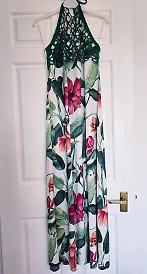 Bodyflirt Floral Cut Out Overlay Halter Neck Maxi Dress Size M 12 / 14 • £9.75