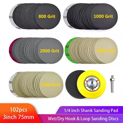 102x 3 In 800-5000 Grit Sanding Discs For Drill Wet Dry Hook Loop Sandpaper Pads • $14.99