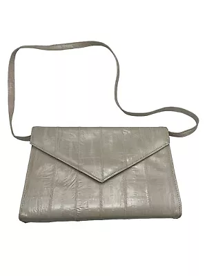 Vintage Eel Skin Clutch Purse Bag With Shoulder Strap Off White Glam 70s 80s • $16.07