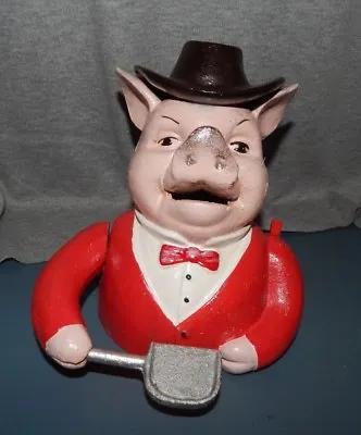 MR PIG BOSS HOG MECHANICAL CAST IRON BANK Shovels $$$ Into Mouth JOHN HARPER • $25.95