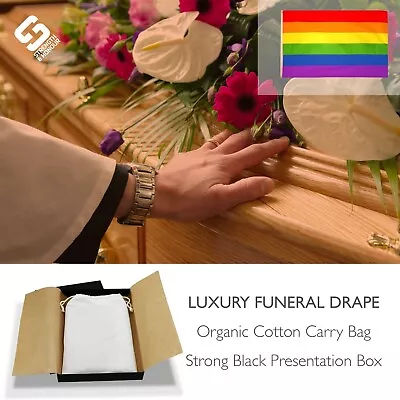 Pride Rainbow Coffin Drape 8x5ft - Gay Funeral Organic Cotton Bag & Luxury Box • £29.95