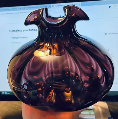 VINTAGE BEACON GLASS CO Hand Blown OPTIC Vase AMETHYST • $25