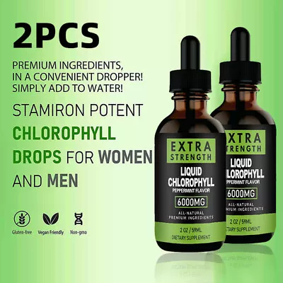 2Pcs Natural Chlorophyll All-Natural Extract Liquid Drops Water Soluble Mint • £11.99