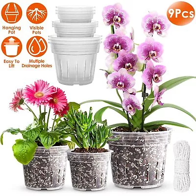 9 Pack Orchid Pots With Holes Clear Plastic Flower Plant Pot 4.8in/5.5 In/6.3 In • $19.72