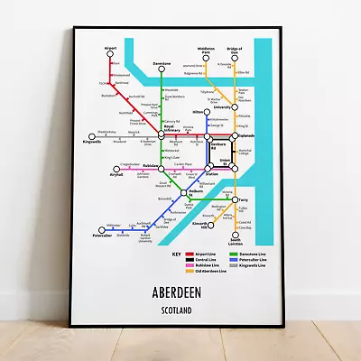 Aberdeen Scotland Underground Style Transport Art Map Print A3 A4 • £17.95