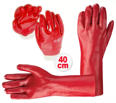 Heavy Duty PVC Gauntlet 40cm Long Arm Chemical & Oil Resistant Safety Gloves XL • £6.49