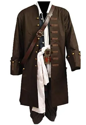 Pirates Of The Caribbean Jack Sparrow Full Suit Cosplay Costume Outfit Coat Hot • £34.56
