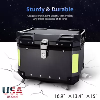 Aluminum 45L Motorcycle Top Case Tail Box Waterproof Luggage Trunk Storage Black • $126.39